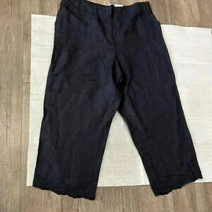 [16]Laura Plus Linen Blend Black Wide Leg  Crop Pants with Eyelet Hems